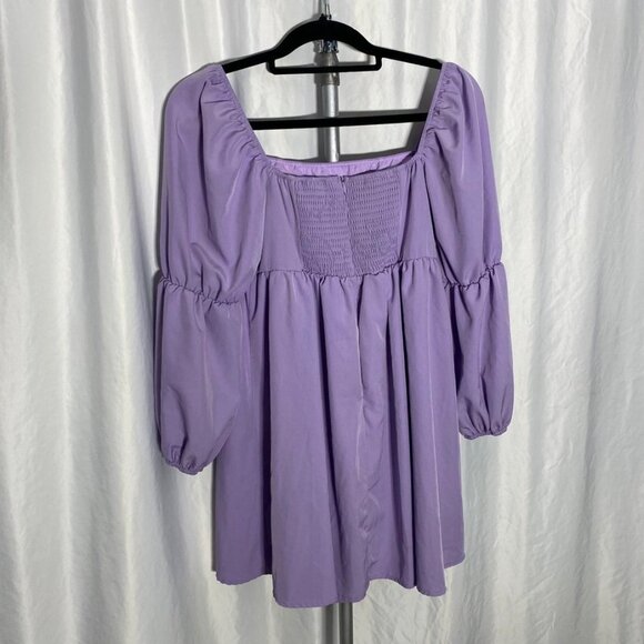 NEW XLURA Lavender Puff Sleeve Smocked Mini Dress Square Neck L - Picture 12 of 15